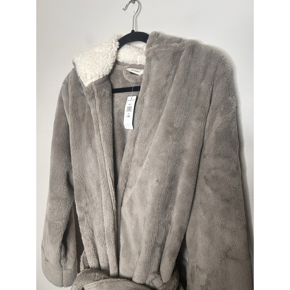 LL Bean Gray Hooded Fleece 50" Long WICKED PLUSH ROBE Women's Size Large New NWT - Picture 2 of 9